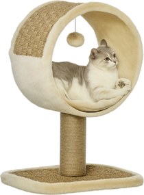 PawHut Kis Macska Kaparóoszlop MacskaFa Egy Macska Számára Macska Játékoszlop Macska Mászófa Juta Khaki+Világosbarna 40 x 30 x 56 cm | Aosom