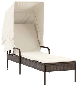 barna polyrattan napozóágy tetővel és asztallal