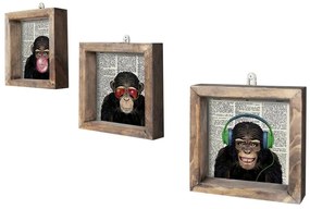 Falikép szett, majmok, 3 db, 15x15 cm, fekete - LES TROIS