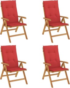 vidaXL 4 db tömör tíkfa dönthető kerti szék párnával