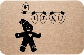 Karácsonyi lenvászon Lábtörlő Vidám mézeskalács Hello