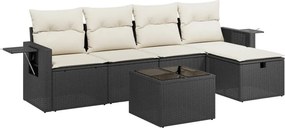 vidaXL 6 részes fekete polyrattan kerti ülőgarnitúra párnákkal