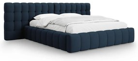 Sötétkék kárpitozott ágyneműtartós franciaágy ágyráccsal 180x200 cm Mamaia – Micadoni Home