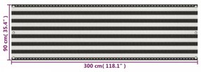 antracitszürke-fehér HDPE erkélynapellenző 90 x 300 cm