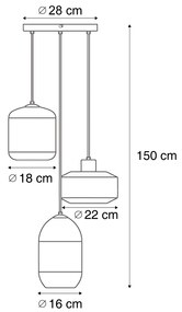 Modern függőlámpa fekete borostyánszínű üveggel, 3 ágú - Sheena