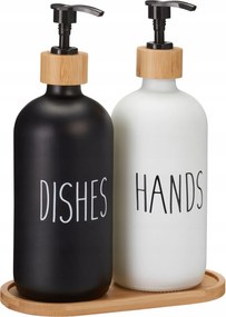 Folyadék És Üvegszappan Adagoló Bambusz Tálcán 2 X 500 ML