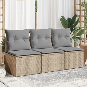 3 személyes bézs polyrattan kerti kanapé párnával