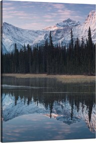 Vászonkép Tópart Víz Erdők Hó hegyek 80x120 cm