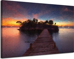 Vászonkép Fa híd Naplemente Víz 120x80 cm