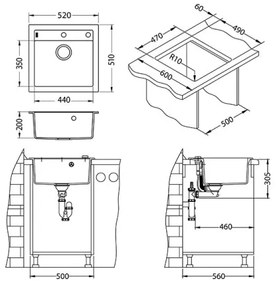 ALVEUS 1128395 - Mosogató FORMIC 52x51 cm gránit/fehér