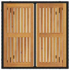5 darabos kerti étkező szett fekete polyrattan akáccal, rakható kerti székek párnákkal 2 db fekete polyrattan