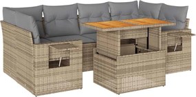 vidaXL 7 részes bézs polyrattan kerti ülőgarnitúra párnákkal