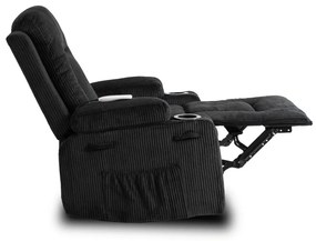 Elektromosan Vezérelhető Masszázsfunkciós Relaxfotel Fekete Kordbársony Kárpittal. BOX2