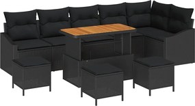 vidaXL Kerti Kanapé Szett párnával 10 pcs Fekete polirattan