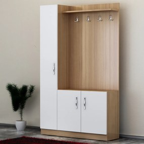 Naturel előszobafal, teak-fehér, 110 cm