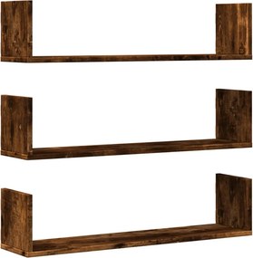 vidaXL 3 db füstös tölgy színű szerelt fa fali polc 80 x 18 x 18 cm