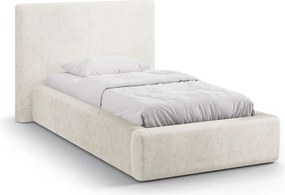Krémszínű kárpitozott ágyneműtartós egyszemélyes ágy ágyráccsal 90x200 cm Amy – Micadoni