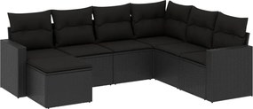 vidaXL 7 részes fekete polyrattan kerti ülőgarnitúra párnával