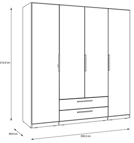 MARO gardróbszekrény tükörrel 200x213 cm artisan tölgy