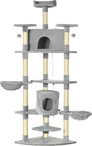 PawHut MacskaFa 200 cm-es Macska Tornyokkal, Barlanggal, 2 Játékgolyóval, Zsinegfákkal, Platformmal, Függőággyal, Több Szintes Macska Karcolófával, Má