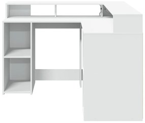 fehér szerelt fa íróasztal LED-világítással 130 x 130 x 91 cm