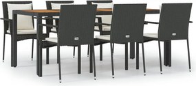 vidaXL 7 részes fekete polyrattan kerti étkezőgarnitúra párnával
