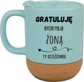 Kék Bögre Fedéllel És Parafa Aljjal Ajándék Feleségnek