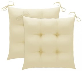 2 db tömör tíkfa kerti szék krémfehér párnával