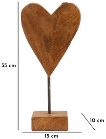 Szívszobor teak 15x10x35cm