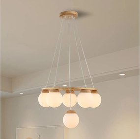 Brilagi - VISBY WOOD kábellel függesztett csillár, 6xE27/60W/230V, Ø 58 cm, fa