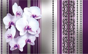 Flizelin fotótapéta Fehér orchideák csíkos elegancia 416x254 +ragasztó