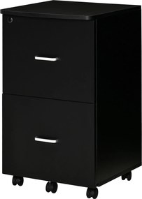 Vinsetto Irodai és Tanulmány Szekrény 2 Zárható Fiókkal, Irodai Pedál 5 Kerekekkel és Asztallappal, MDF és Forgácslap Fájl Szekrény, 43x45x72cm, Feket