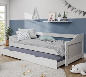 Ágy kihúzható pótággyal, fehér, tömörfa, 90x200, LAURA NEW