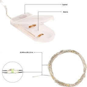 VOLTRONIC® LED lánc 10x 25 LED Hideg fehér + elem