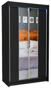 TOMASO tolóajtós ruhásszekrény tükörrel, fekete, 120x216x61