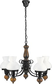 Rabalux Petronel csillár E27 5x60W matt fekete/fa/opál üveg 7079