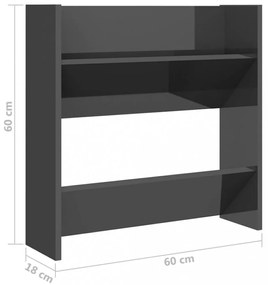 2 db magasfényű szürke szerelt fa fali cipősszekrény 60x18x60cm