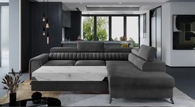 Sötétszürke bársony kinyitható-tárolóhelyes sarokkanapé (jobb oldali-L alakú) Laurence – ELTAP