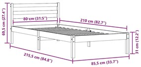 Ágykeret fejtámlával Fehér 210 x 80 cm Tömör fenyőfa