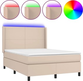 vidaXL cappuccino színű műbőr rugós ágy matraccal és LED-del 140x190cm