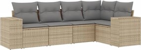 vidaXL 5 részes bézs polyrattan kerti ülőgarnitúra párnákkal