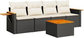 vidaXL 5 részes fekete polyrattan kerti kanapészett párnákkal