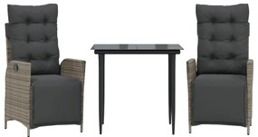 vidaXL 3 részes szürke polyrattan kerti étkezőgarnitúra párnával