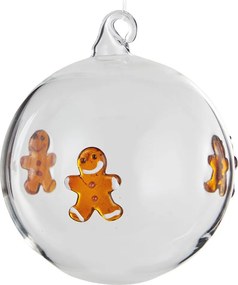 HANG ON üveg karácsonyfadísz Ø 8 cm, mézeskalács figura