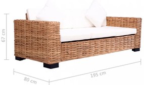 3-személyes természetes rattan kerti kanapé