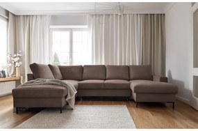 Barna kordbársony kinyitható sarokkanapé (bal oldali) Lofty Lilly – Miuform