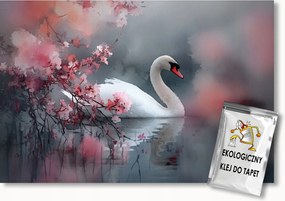 Fotótapéta Flizelina Akvarell Víz Madár Hattyú Rózsaszín Virágok 400x280 ragasztó