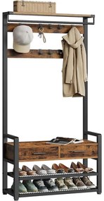 Előszobafal ülőkével, cipőtárolóval,szövetfiókkal,30 x 80,4 x 181,6 cm, rusztikus barna/fekete