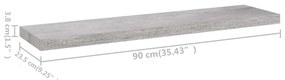 2 db betonszürke MDF lebegő fali polc 90 x 23,5 x 3,8 cm