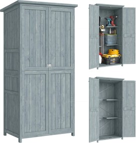 Outsunny fenyő kerti tárolószekrény, 2 zárható ajtó, 2 polc, 10 kampó, vízálló tető, 85×54×170 cm | Aosom